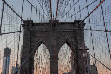 Brooklyn Bridge at sunset, NY, USA