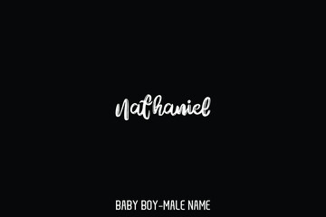 Nathaniel Male Name Elegant Vector Text For Logo Designs and Shop Names on Black Background