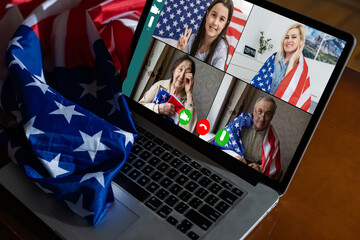 Fototapeta na wymiar Video Call Chatting Communication Concept. flag of the usa