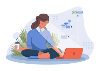 Online communication concept. Characters with smart digital technologies.