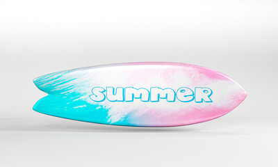 Colorful Surfboard on white isolated background. 3D rendering