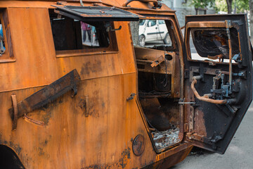 War in Ukraine. Destroyed Russian tanks. Historical Museum. Kyiv 16 May 2022