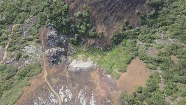 Aerial view of Eldborg crater near Borgarnes in Western Iceland