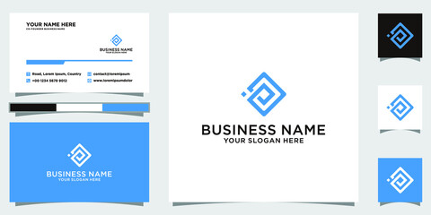 Initial Letter P  Square Modern Logo Design with Business Card Template