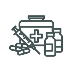 First aid medical supplies simple line icon