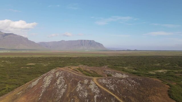 Aerial view of Eldborg crater near Borgarnes in Western Iceland