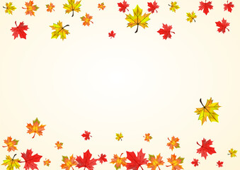 Yellow Leaves Background Transparent Vector. Foliage Poster Texture. Green Herb October. Dead Template. Berries Forest.