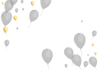 Gray Balloon Background White Vector. Toy Happy Background. Gold Gift Confetti. Helium Light Set.