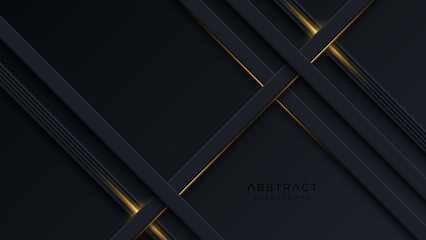 Dark abstract textured dimensional background with golden lines decoration