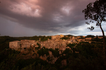 Fototapeta na wymiar Sorano, Grosseto, Tuscany, Italy, medieval hill town at sunset