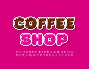 Vector colorful sign Coffee Shop. Bright Creative Font. Modern Alphabet Letters and Numbers