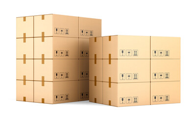 Cardboard boxes stacks isolated on white background