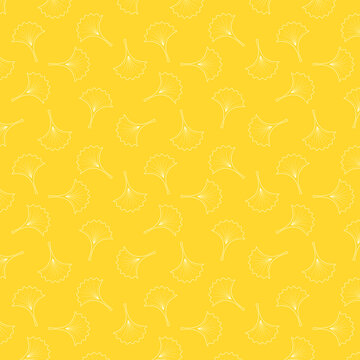 Ginkgo Symbol. Cartoon Flat Ginkgo Leaf Pattern On Yellow. Leaflet Organic Icon. Cosmetics And Medical Plant Icon. 