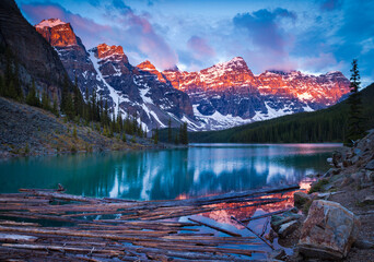 Sunrise at Moraine Lake in Banff National Park, Alberta, Canada