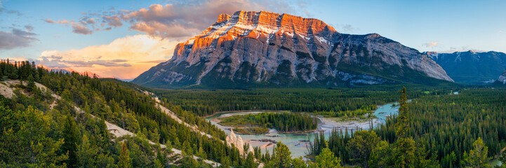 Mount Rundle and the Banff Hoodoos in late afternoon - Banff National Park, Alberta, Canada - obrazy, fototapety, plakaty