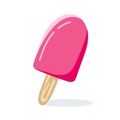 Popsicle pink ice cream on a stick Vector illustration isolated on a white background