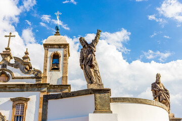 Church of the sanctuary of Bom Jesus of Matosinhos at Congonhas, Minas Gerais, Brazil and Statues of the prophets sculpted by Aleijadinho