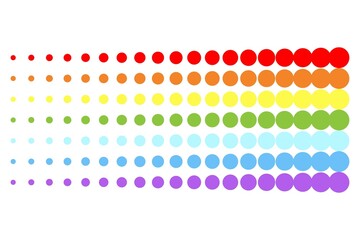 Rainbow circles, gradient halftone background. Vector illustration.