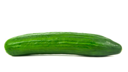 Fresh single green cucumber isolated on white background