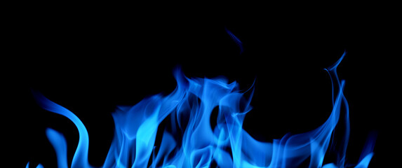 blue flame small sparks isolated on black