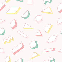 Seamless pattern with various geometric shapes in 90s style