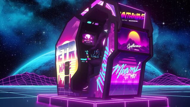 Synthwave Arcade Car Racers - Close-Up View - Loop Retrowave Background