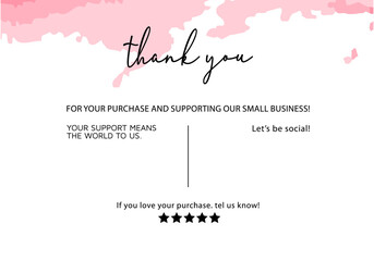 Thank You Card. On water color spread background design. Thank you for your order card eps vector