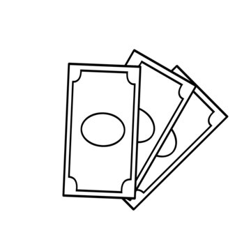 Dollar icon. Green banknote. Cash money. Outline cartoon