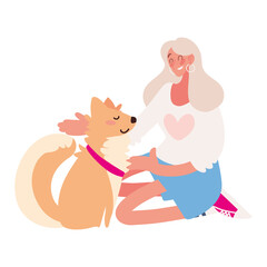 female and dog pet