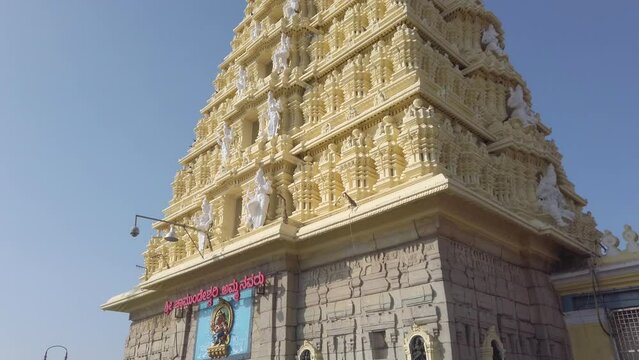 The city of Mysore. Chamundeshwari Temple. An important Hindu monument. Tilt up