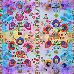 Naklejka premium The tree of life is a Ukrainian ethnic motif. Seamless pattern. Decorative composition with floral motifs. Watercolor. Wallpaper. Use printed materials, signs, posters, postcards, packaging.