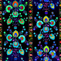 The tree of life is a Ukrainian ethnic motif. Seamless pattern. Decorative composition with floral motifs. Watercolor. Wallpaper. Use printed materials, signs, posters, postcards, packaging.