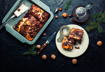 Marble cake with cherries.