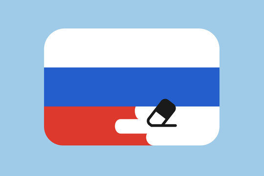 Anti war national flag of Russia without red stripe - Color is removed by eraser. Russian country and symbol of peace, pacifism and antiwar. Vector illustration.