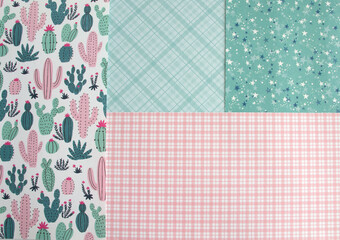 Scrapbook Paper Photo with Cactus in Pink Green and Blue