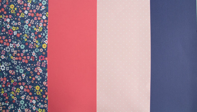 Scrapbook Paper Photo with Flowers in Navy Blue and Pink Stripes