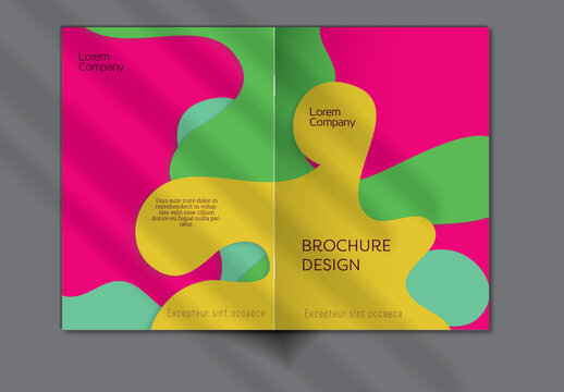 Brochure Cover Layout with Paper Craft Wavy Overlapping Shapes