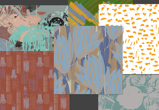 Seamless Pattern Set with Hand Drawn Floral Elements