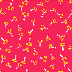 Line Auction hammer icon isolated seamless pattern on red background. Gavel - hammer of judge or auctioneer. Bidding process, deal done. Auction bidding. Vector
