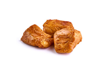 Stewed pork goulash, isolated on white background.