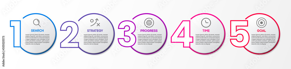Poster Presentation business infographic template 5 options. Business data visualization. Process chart. Abstract elements of graph, diagram with steps, options, parts or processes. concept of infographic.