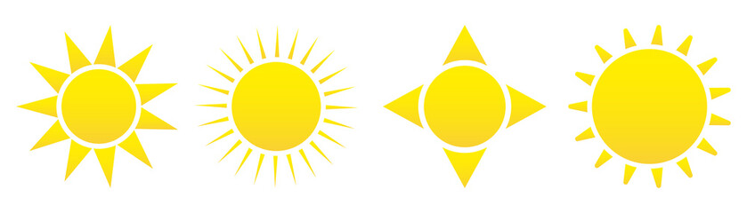 Sun icon set. Weather sun icon. Yellow sun star. Summer elements for design. Vector illustration