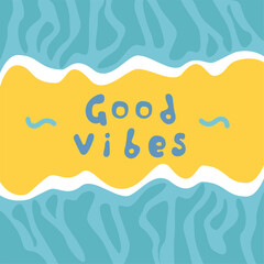Good vibes. Summer, holiday, vacation, summer party poster set. Sea and beach illustration. Wave and surfing background. Summer fest cover. Electronic music retro poster. Modern club party flyer.