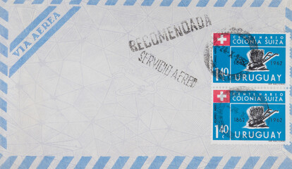 luftpost airmail umschlag envelope vintage retro alt old uruguay flugzeug plane briefmarke stamp...