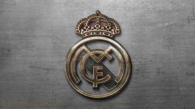Madrid, Spain - May 16 2022: Steel Real Madrid logo