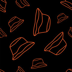 Vector illustration. Bright flying seamless pattern with simple contour silhouettes of Panama. Orange endless background. Flat style. Background design for advertising and typographic products.