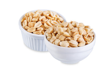 Raw dried fresh salt peanut nuts on a white isolated background