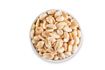 Raw dried fresh salt peanut nuts on a white isolated background