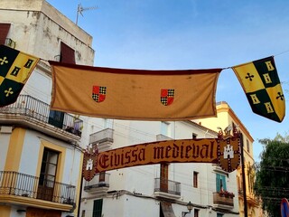 The entrance of the Medieval Fair in Dalt Vila, Ibiza. In the sign it can be read 'Ibiza Medieval'...
