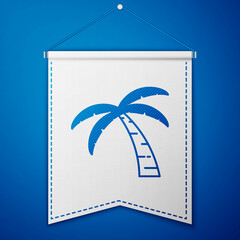 Blue Tropical palm tree icon isolated on blue background. Coconut palm tree. White pennant template. Vector